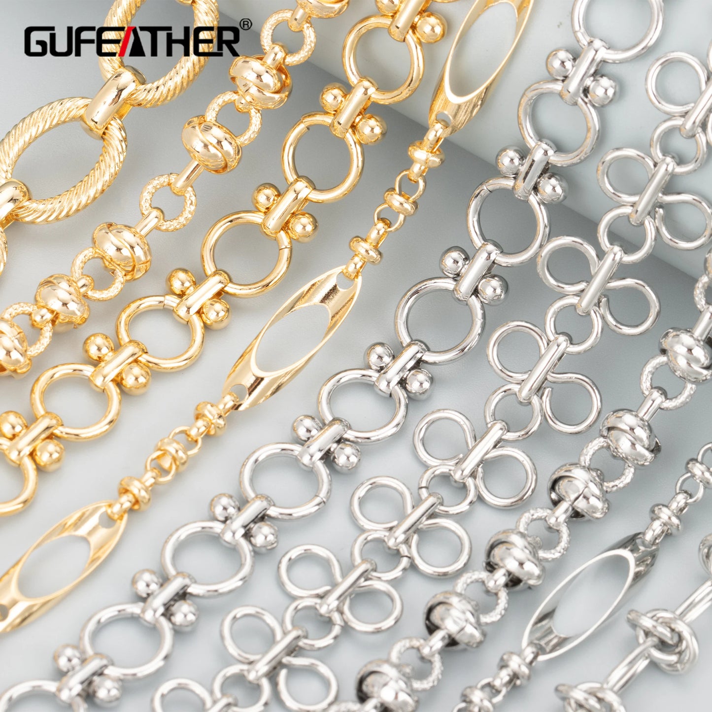 GUFEATHER C145, chaîne de bricolage, pass REACH, sans nickel, plaqué rhodium or 18 carats, fait à la main, fabrication de bijoux, collier de bracelet à bricoler soi-même, 1 m/lot 
