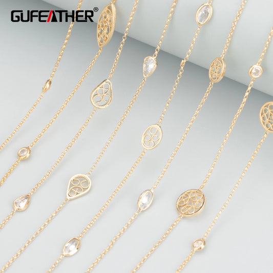 GUFEATHER C74, accesorios de joyería, collar de cadena diy, pass REACH, sin níquel, chapado en oro de 18 k, cobre, circonitas, fabricación de joyas, 1 m/lote 
