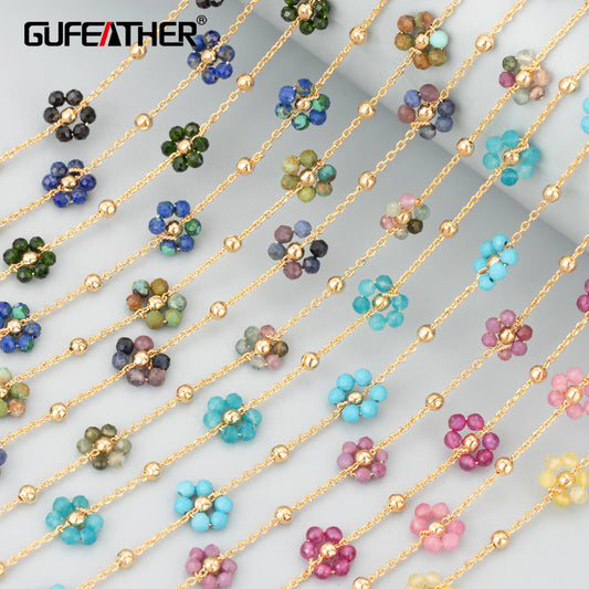 GUFEATHER C293,diy chain,18k gold plated,stainless steel,natural stone,hand made,jewelry making,diy bracelet necklace,1m/lot