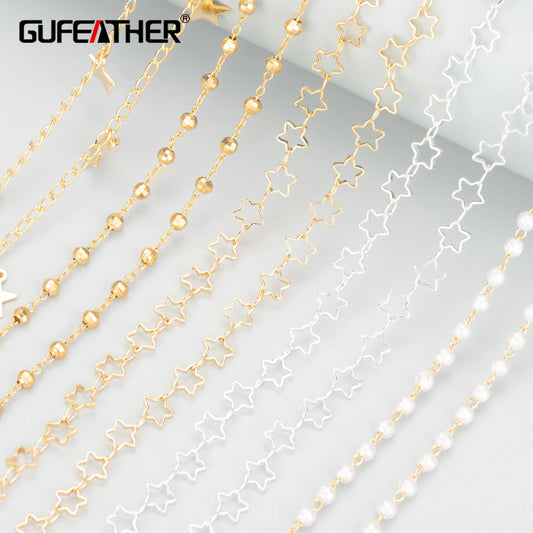 GUFEATHER C46, ​​accesorios de joyería, cadena de estrellas de perlas, pass REACH, sin níquel, chapado en oro de 18k, collar diy, fabricación de joyas, 3 m/lote 