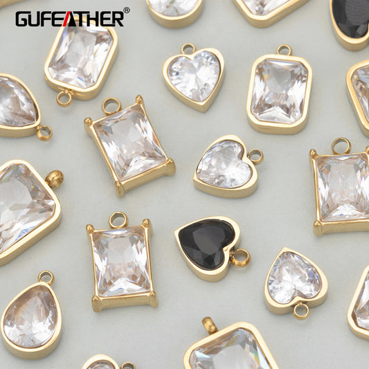 GUFEATHER MD43,jewelry accessories,316L stainless steel,zircon,nickel free,charms,hand made,diy pendants,jewelry making,6pcs/lot