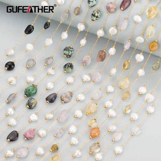 GUFEATHER C309, chaîne de bricolage, sans nickel, acier inoxydable, perle naturelle, pierre naturelle, fabrication de bijoux, collier de bracelet à bricoler soi-même, 1 m/lot 