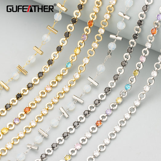 GUFEATHER C356, cadena, chapado en oro de 18k, cobre, circonitas, sin níquel, hecha a mano, fabricación de joyas, collar de pulsera diy, 1 m/lote 