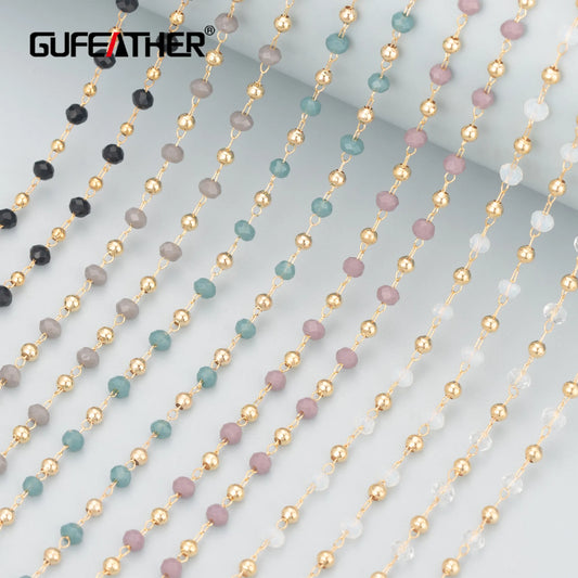 GUFEATHER C184, chaîne de bricolage, passe REACH, sans nickel, plaqué or 18 carats, cuivre, perle, fait à la main, collier de bracelet de bricolage, fabrication de bijoux, 1 m/lot 