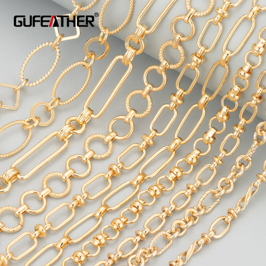 GUFEATHER C54, cadena diy, accesorios de joyería, pass REACH, sin níquel, chapado en oro de 18 k, cobre, collar diy, fabricación de joyas, 1 m/lote 