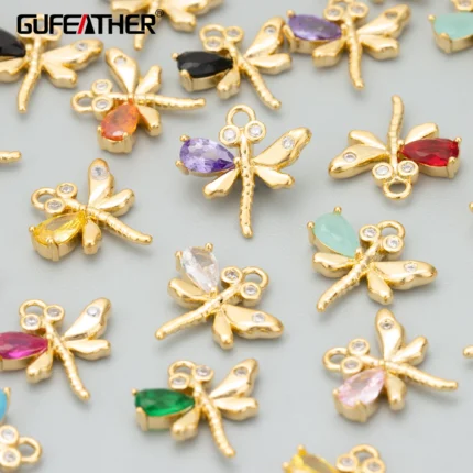 GUFEATHER ME36,jewelry accessories,18k gold plated,copper,zircons,dragonfly shape,charms,jewelry making,diy pendants,10pcs/lot - AliExpress 36