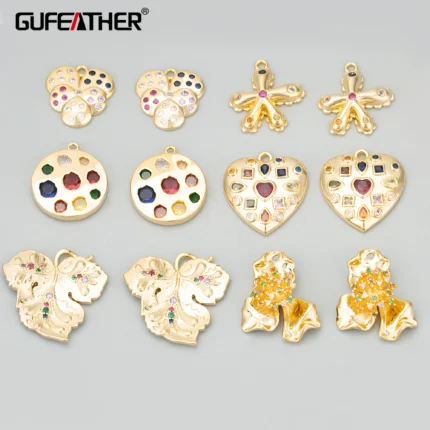 GUFEATHER ME37,jewelry accessories,18k gold rhodium plated,copper,zircons,hand made,charms,jewelry making,diy pendants,4pcs/lot - AliExpress 36