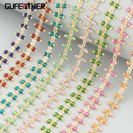 GUFEATHER,1m/lot,C451,chain,18k gold rhodium plated,copper,glass beads,charms,hand made,jewelry making,diy bracelet necklace - AliExpress 36