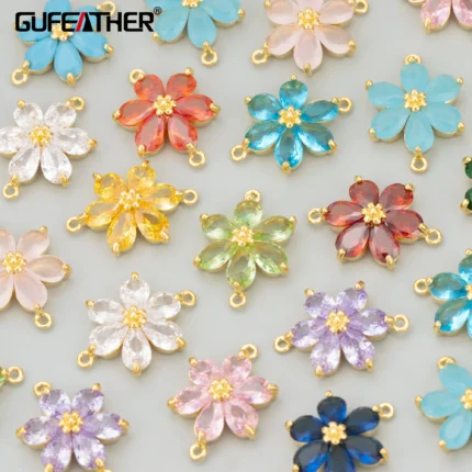 GUFEATHER,6pcs/lot,MF86,jewelry accessories,18k gold plated,copper,zircons,flower shape,two rings,jewelry making,diy pendants - AliExpress 36