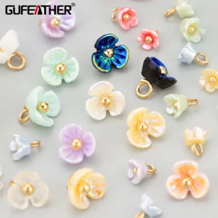 GUFEATHER MF52,jewelry accessories,18k gold plated,copper,plastic flowers,hand made,charms,jewelry making,diy pendants,50pcs/lot - AliExpress 36