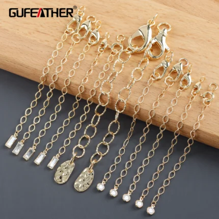 GUFEATHER M1037,jewelry accessories,18k gold plated,copper,zircon,pass REACH,nickel free,extended chain,jewelry making,10pcs/lot - AliExpress 36