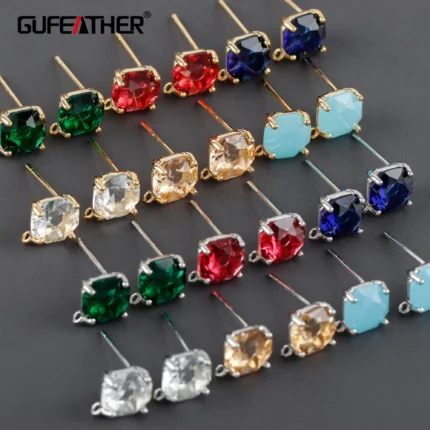 GUFEATHER MA12,jewelry accessories,pass REACH,nickel free,18k gold rhodium plated,copper,glass,ear stud,jewelry making,10pcs/lot - AliExpress 36