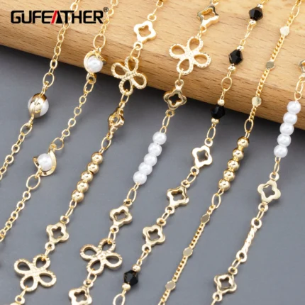 GUFEATHER C281,diy chain,pass REACH,nickel free,18k gold plated,copper,plastic pearl,diy bracelet necklace,jewelry making,1m/lot - AliExpress 36